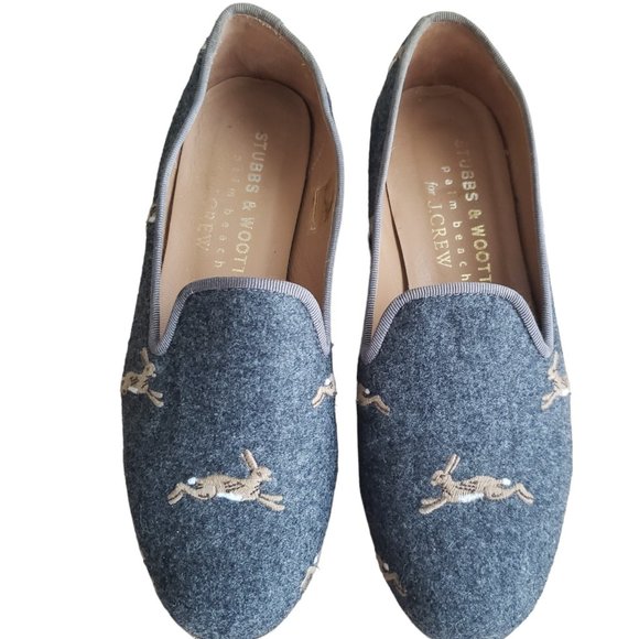 J. Crew /Stubbs & Wootton Gray Collab Classic Flannel Loafers Rabbit /Hare W(6) - Picture 10 of 13